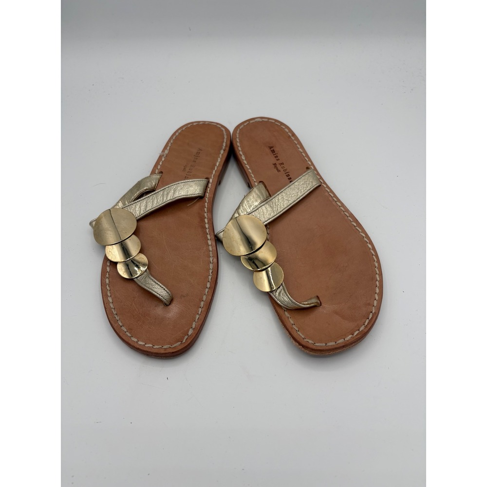 Amina Rubinacci Napoli Gold Metallic Leather Thong Sandals Italy Women 40